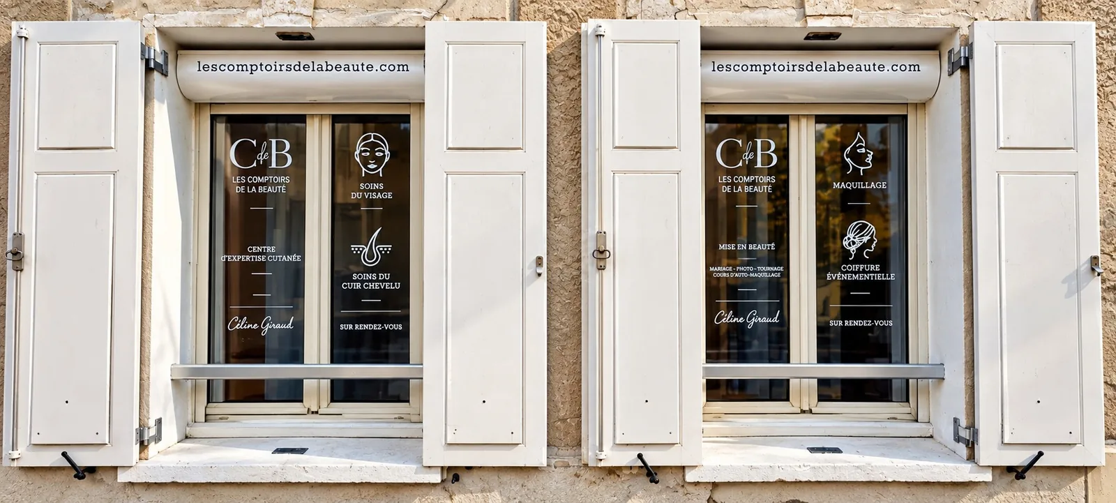 Les deux vitrines du cabinet, 70 rue de France à Fontainebleau